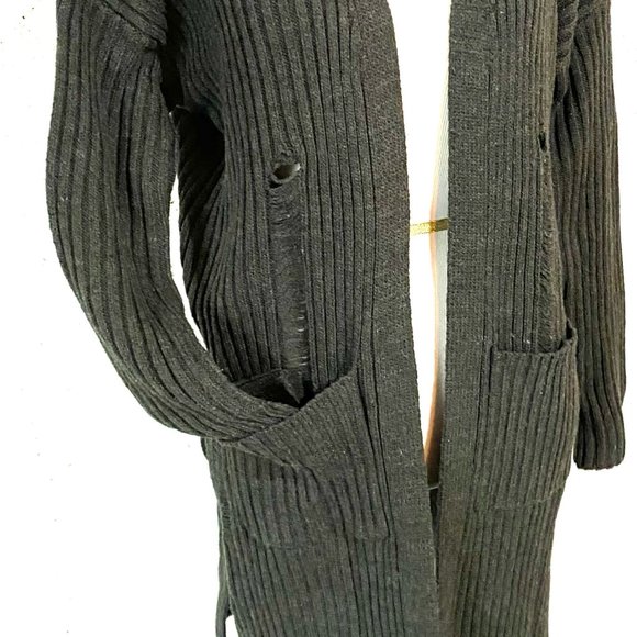 Sadie & Sage, EUC, Distressed Sweater, Open Front,  Charcoal Gray Cardigan, Med - Picture 8 of 14